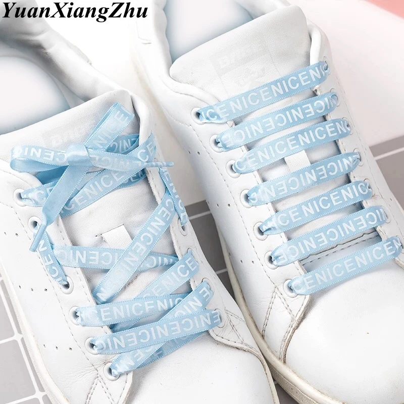 

1 Pair Letter Printed Shoelaces 1CM Width Flat Silk Ribbon Shoelace Canvas Shoes Lace Sneakers Shoelaces 9 Colors
