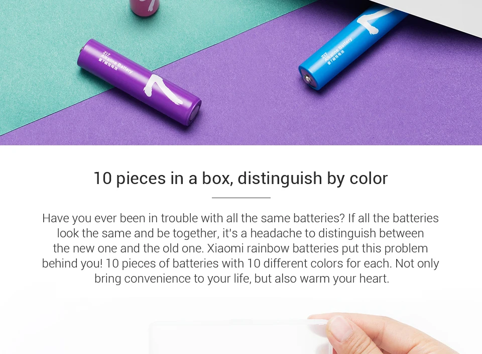 10PCSLot XIAOMI ZMI ZI7 AAA Alkaline Battery Rainbow Disposable Batteries Kit for Camera Mouse Keyboard Controller Toys xiom H0 (6)