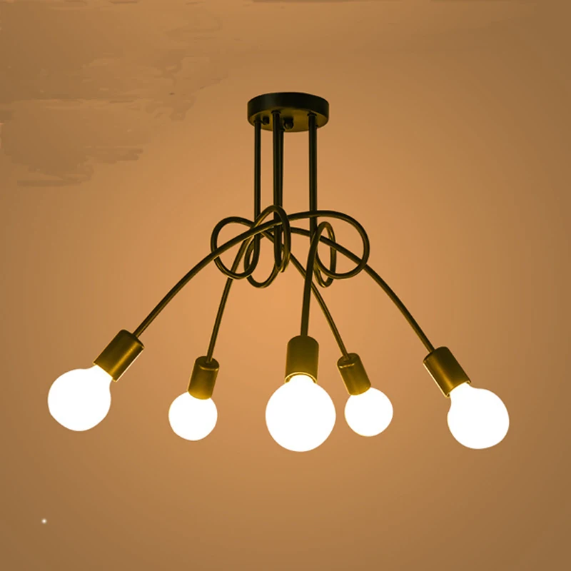 Потолочные светильники из кованого железа с несколькими стержнями для гостиной, винтажные промышленные Лофт, скандинавские потолочные светильники для домашнего освещения