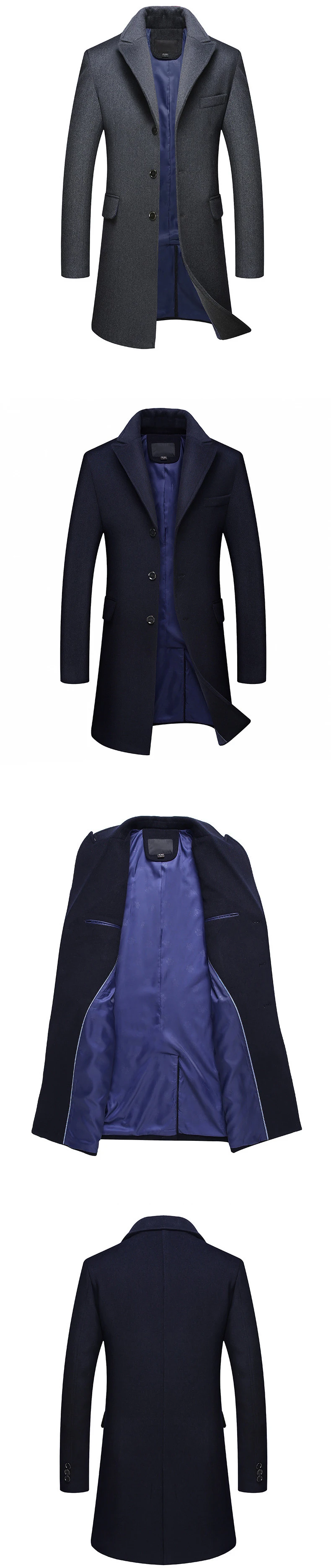 Для мужчин шерсть пальто Зимние Slim Fit шарф воротник верхняя одежда толстые шерстяные куртки Для мужчин длинный плащ пальто повседневная куртка мужской