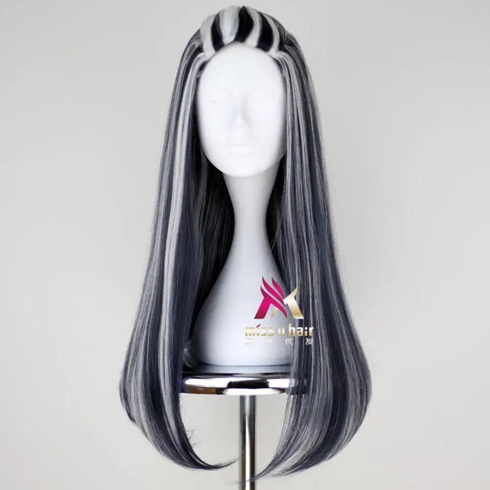 Miss U Hair High-Temperature Fiber Long Straight Wig for Girl and Adult – Black and White Stripes – Ideal for Cosplay, Parties, and Costumes image 2
