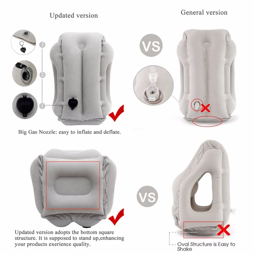 Almohada de viaje inflable, almohada de cuello de avión y ...