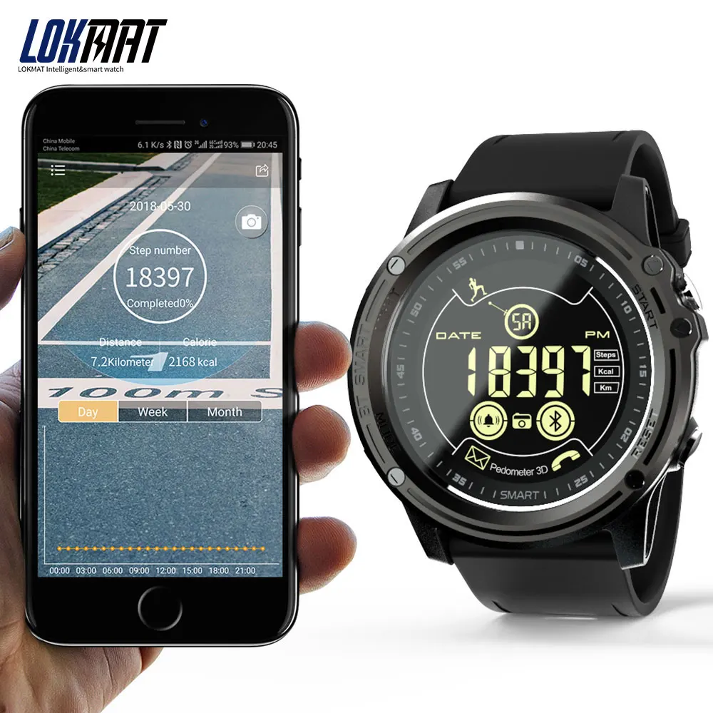 LOKMAT Men Sport Smart Watch 5ATM Waterproof Bluetooth Pedometer Message Reminder digital Clock SmartWatch for ios and android