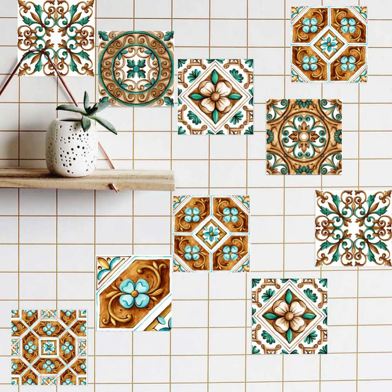 

20PCS Romantic 3D Tile Stickers Set Square Waterproof Simple European Style Easy Peel and Stick for Kitchen Bathroom Floor Wall