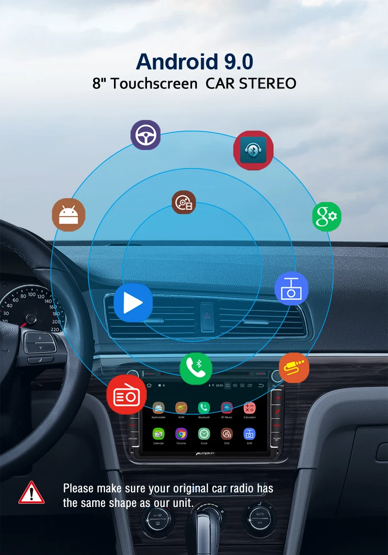 Discount Pumpkin 2 Din 8"Car Multimedia Player Android 9.0 GPS Autoradio Stereo For Volkswagen/Golf/Skoda 4GB RAM 32GB ROM Wifi OBD2 DAB 1