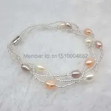 5- 6 мм 5 шт. смешать пресноводной риса жемчужный браслет 7