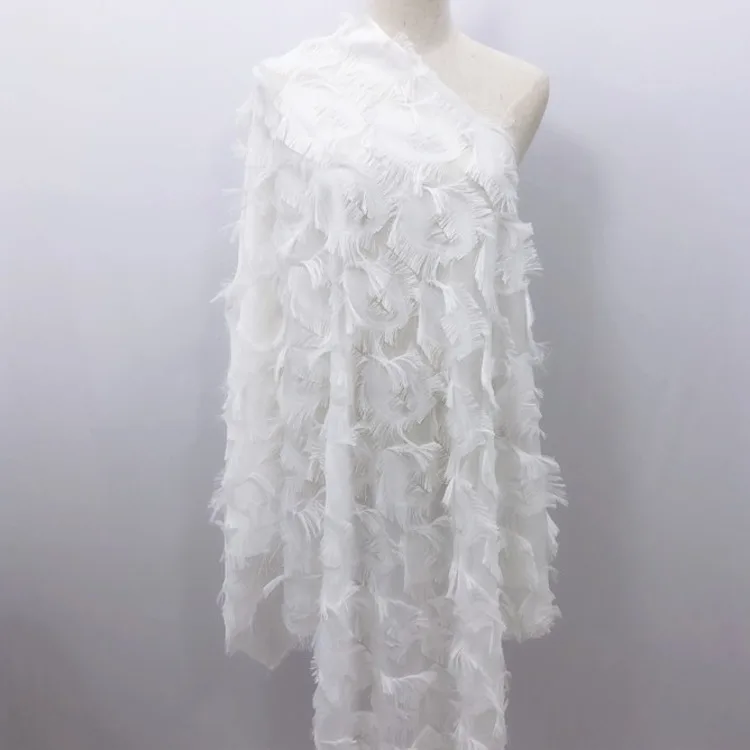150 см Широкий черно-белый жаккардовый срезанный цветок Seide шифон Stoff ресниц ткань павлин перо одежда с бахромой модный Декор