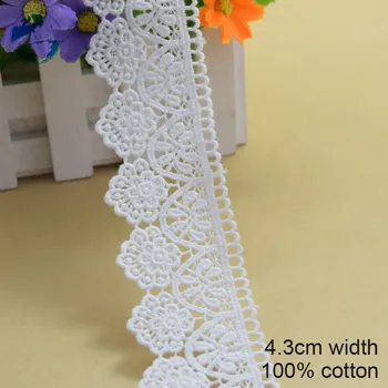 

4.3cm white lace cotton embroidery lace french lace ribbon fabric guipure diy trims warp knitting sewing Accessories#3686