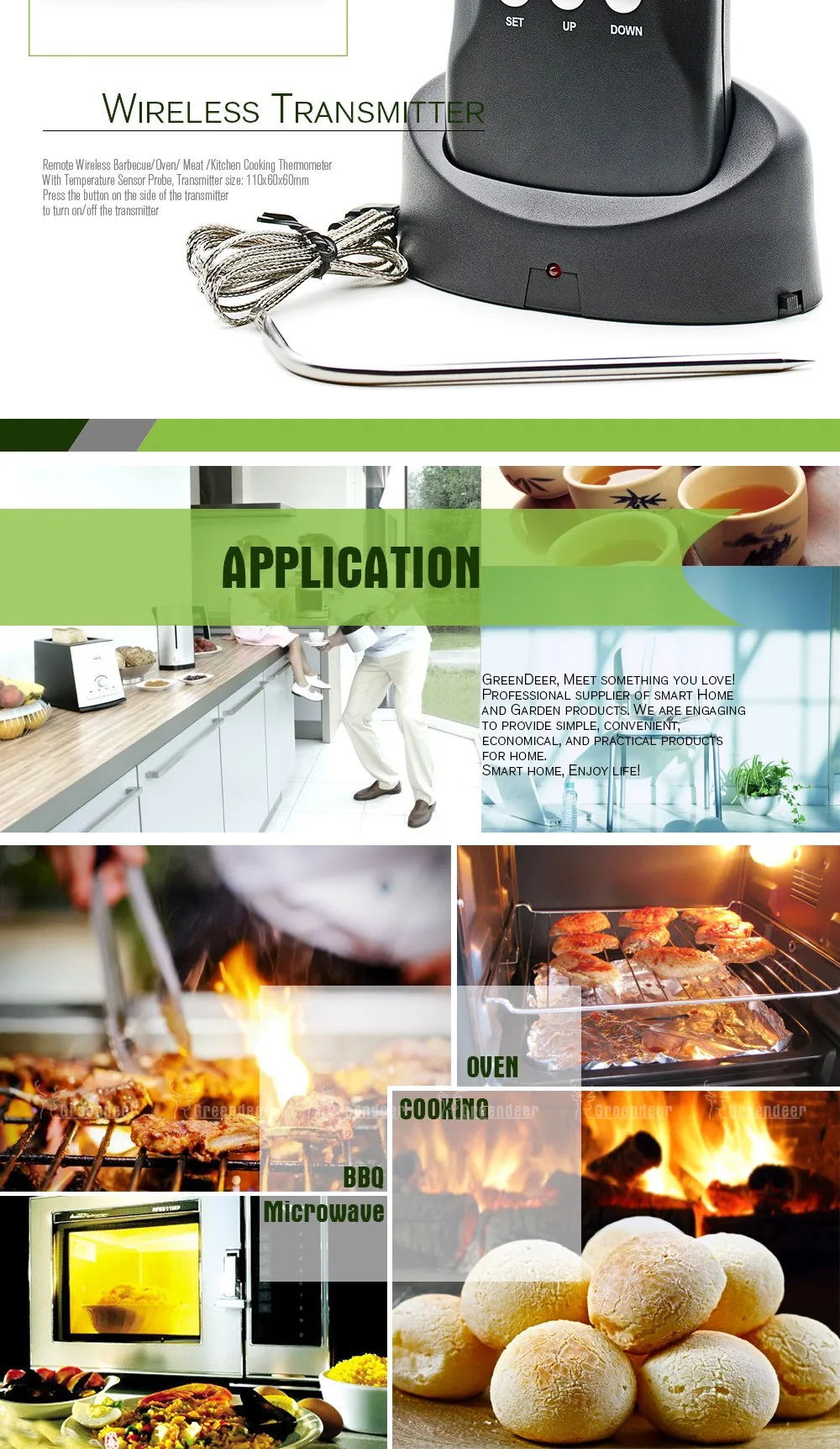 Digital Meat Thermometer Remote Wireless Kitchen Probe Food Thermometer Timer Cooking BBQ Meat Receiver and Transmitter with Alarm F0004-Show_07