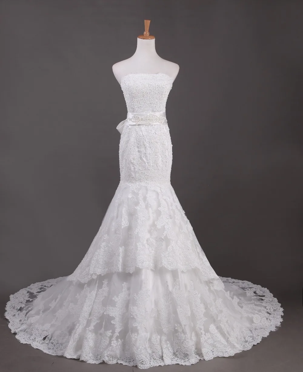 

new fashionable custom belt sexy casamento appliques lace mermaid wedding dress bride gown vestido de noiva 2015 free shipping