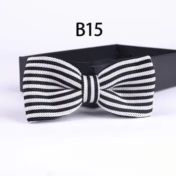 

TOP fashion knitted bowtie bridegroom knitting bow ties Woven high quality double layer butterfly black with white stripes