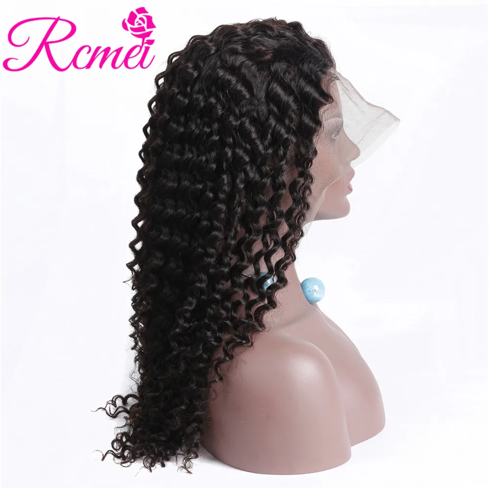 RcmeiHair глубокий волнистый парик фронта шнурка перуанский полный remy волос 150%
