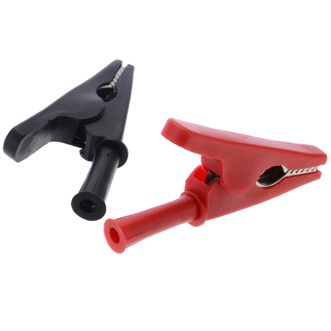 2pcs Crocodile Clips Alligator Test Clip Banana Plug Alligator Clips Fully Insulated MAX 2000V 30A Black/Red 20mm