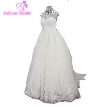 

New Luxury Sleeveless Lace Appliques Sequins Low Back Lace Up Wedding Dress 2017 A-line Vestido De Noiva Long Wedding Dresses