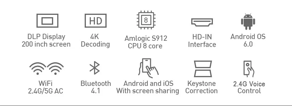 Портативный S912 h96 max проектор Octa Core 3D 4 K HD 2 ГБ + 16 Гб Встроенный Android 6,0 WI-FI HD DLP светодиодный прожектор с bt динамик
