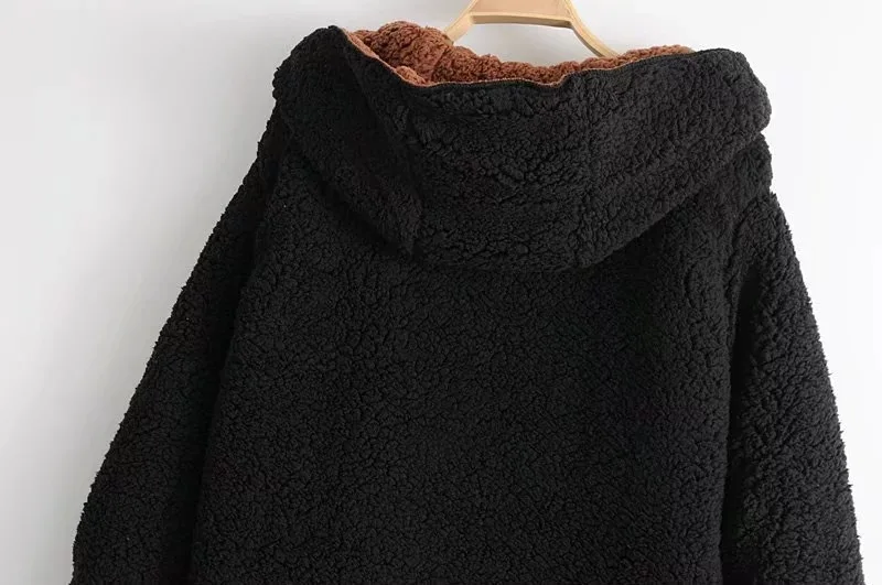Зимний шерпа кардиган свитер плюшевый флис искусственный мех Высокое качество пальто Двусторонняя одежда с капюшоном топы негабаритных женщин свитера
