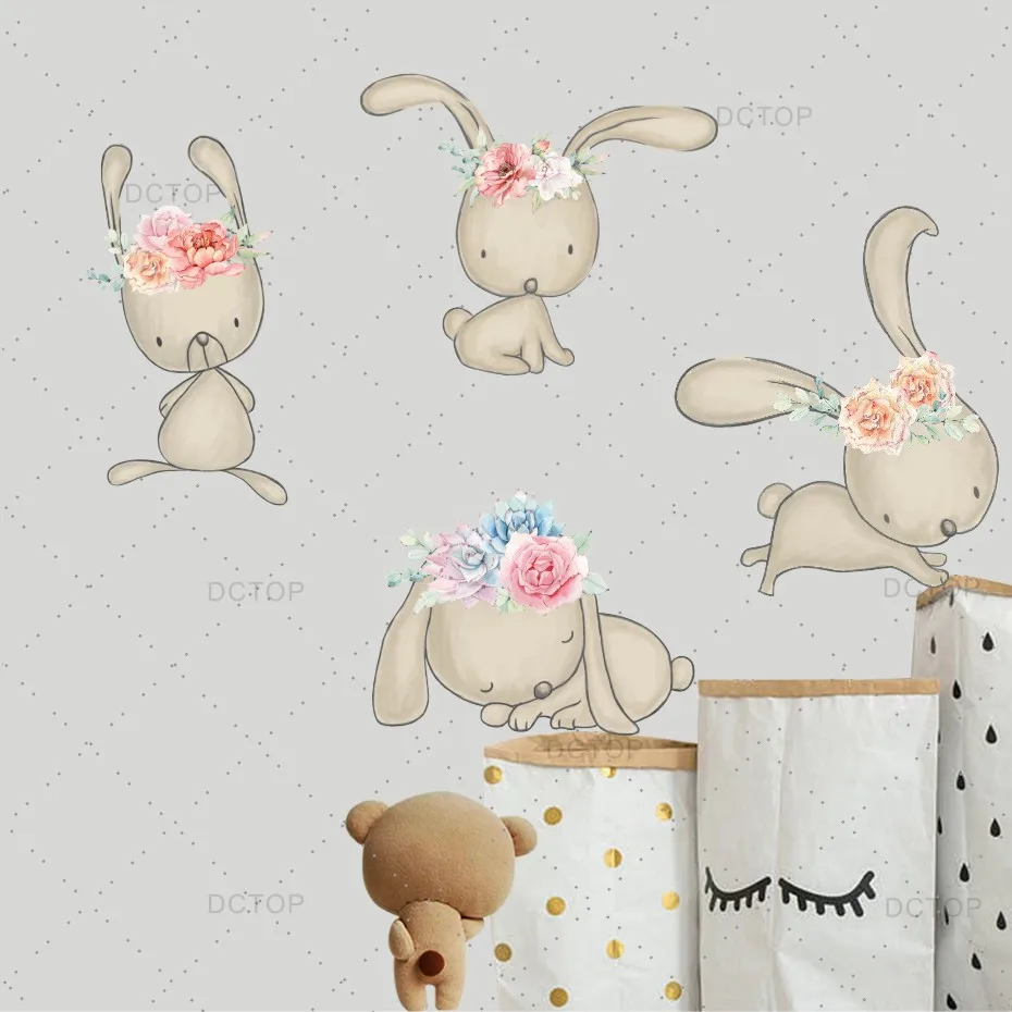 Милые Мультяшные животные кролик цветные наклейки на стену для детской комнаты детский постер для детской комнаты наклейки на стены аксессуары для украшения дома