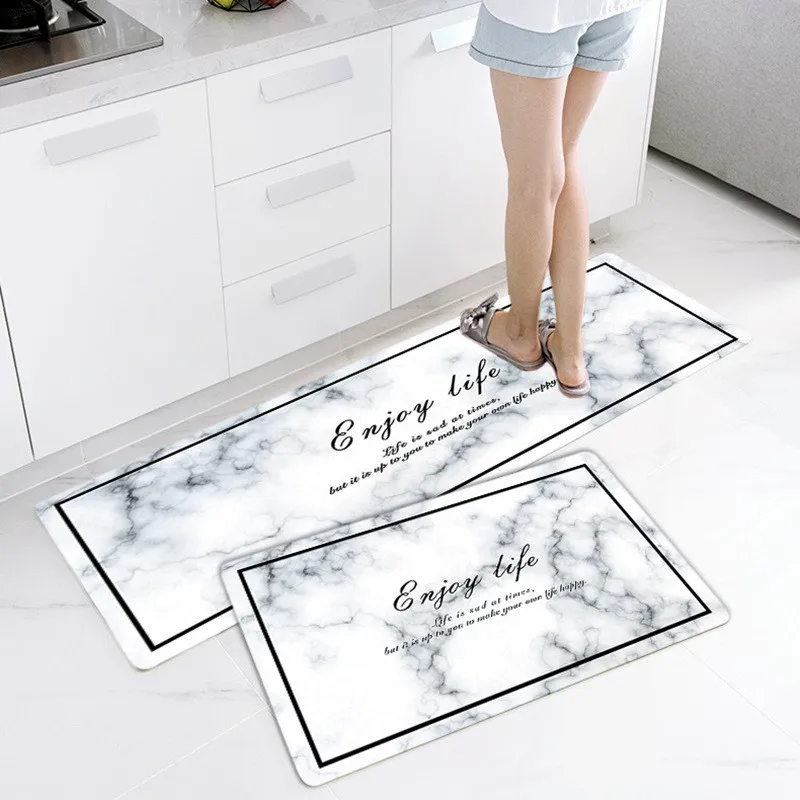 

Dropship Black White Marble Printed Welcome Doormat Anti Slip PVC Kitchen Carpet Floor Mat Hallway Portch Rug Door Mats Outdoor