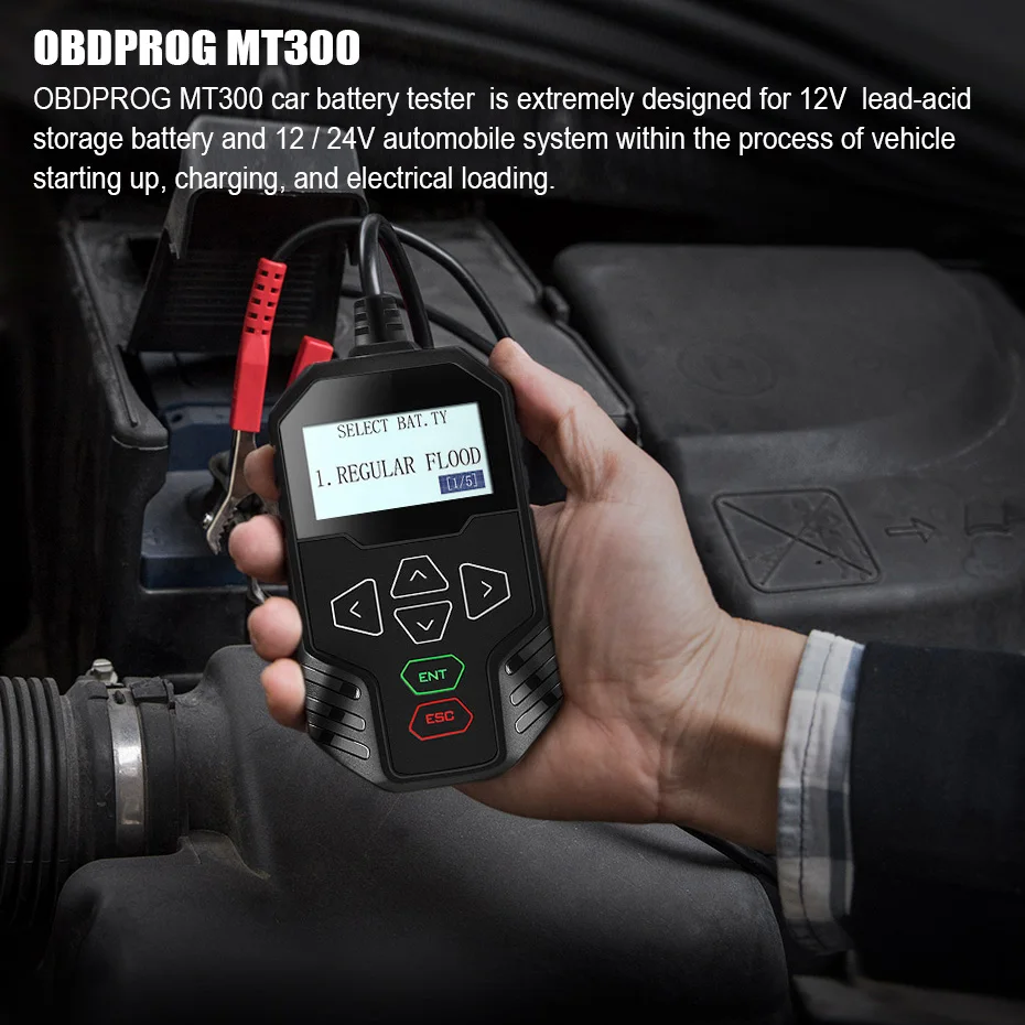 OBDPROG MT300 12 V 24 автомобиль аккумулятор для грузовика тестер 2000CCA 220AH OBD2 инструмент