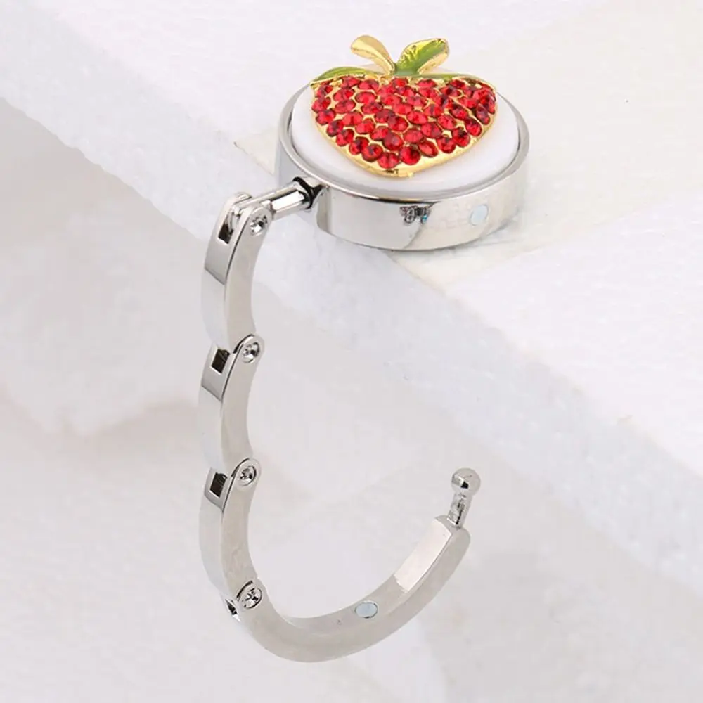 

Strawberry Shape Bag Hook Portable Foldable Folding Table Purse Bag Hook Hanger Holder Handbag Crystal Rhinestone Decoration