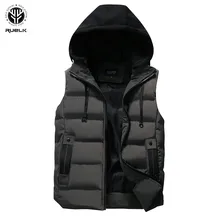 RUELK мужской жилет высокого качества пальто с капюшоном осень зима сплошной цвет теплая куртка без рукавов жилет для мужчин
