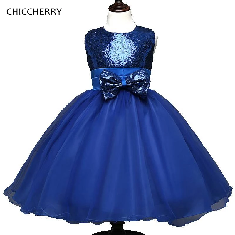 Beautiful Sequins Blue Sleeveless Kids Dresses For Girls Party Dresses Graduation Gowns Children