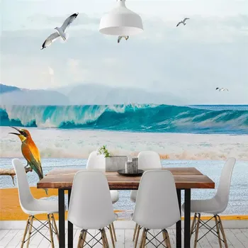 

Art wave seagull TV background wall professional production mural factory wholesale wallpaper mural poster photo wall