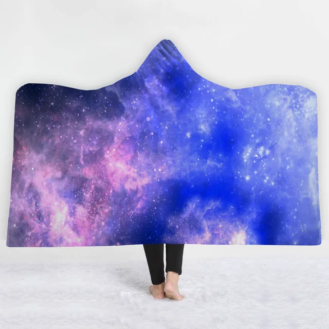 Starry Cosmic Psychedelic Universe Hooded Blanket Hoodie Fleece Wearable Throw