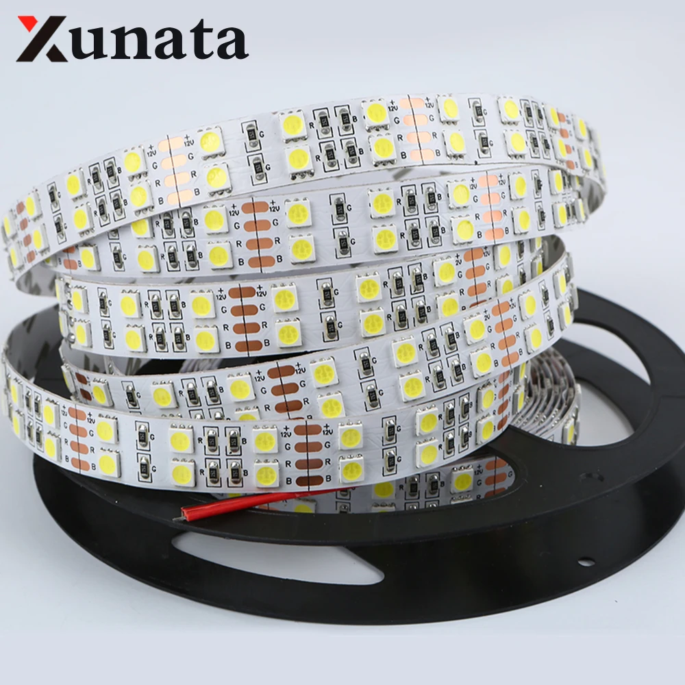 Светодиодная лента XUNATA 24 В постоянного тока 12 5050 светодиодов/м SMD 600 RGB двухрядная