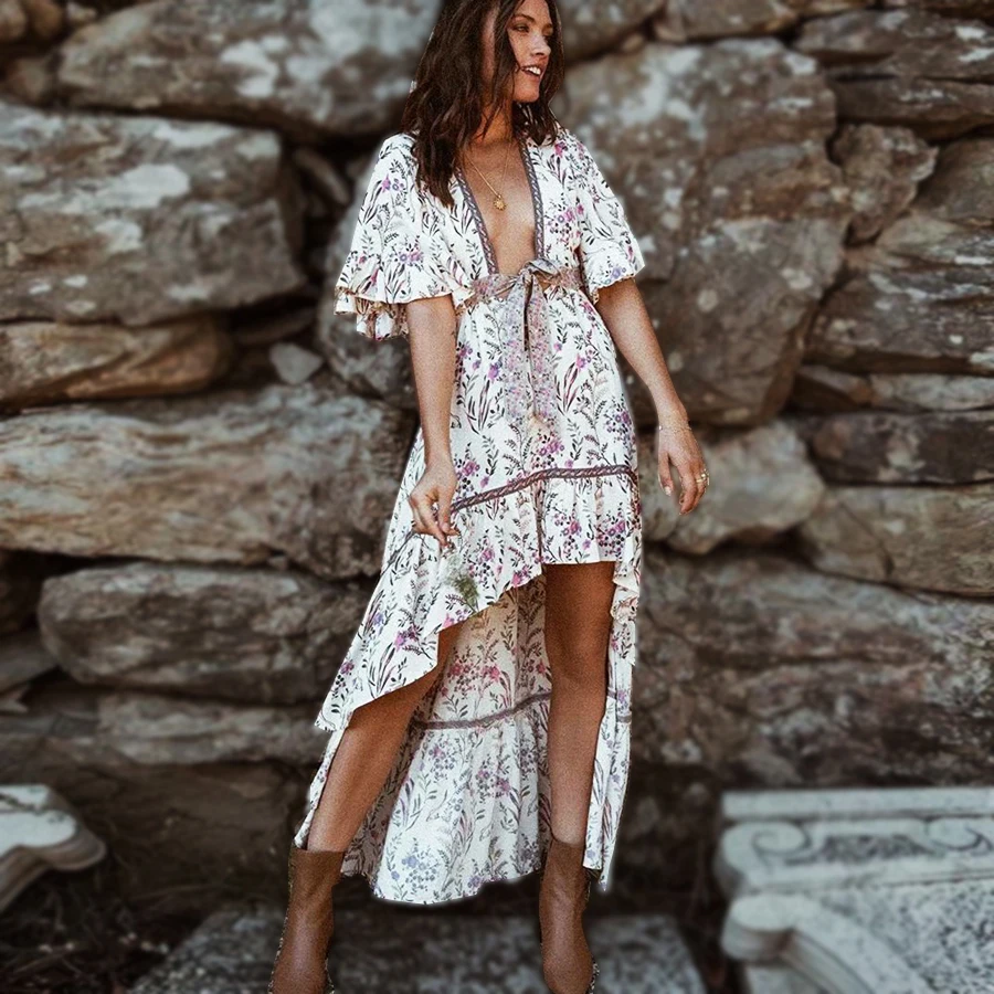

TEELYNN off shoulder maxi dresses sexy Side split boho dress floral print summer Dresses beach Gypsy women dress Vestidos