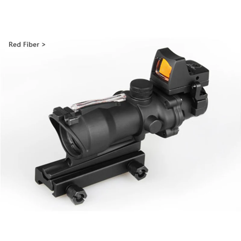 

Hot Sale 4x32 ACOG Style Red Fiber Rifle Scope With Mini Red Dot Sight For Hunting BWR-046R