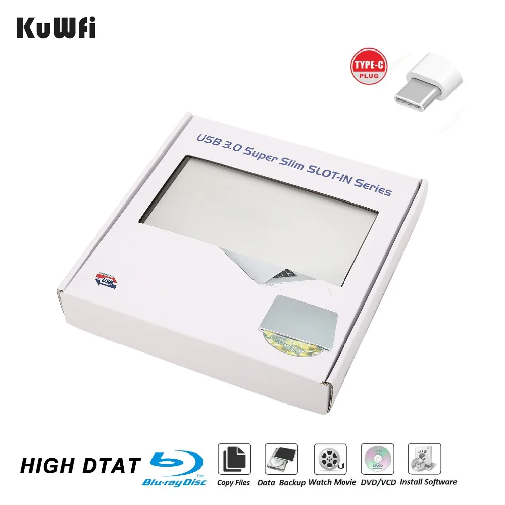  External Automatic Slot-loading Blu-Ray DVD Drive Burner Player Type-C DVD-RW VCD CD RW Reader For 