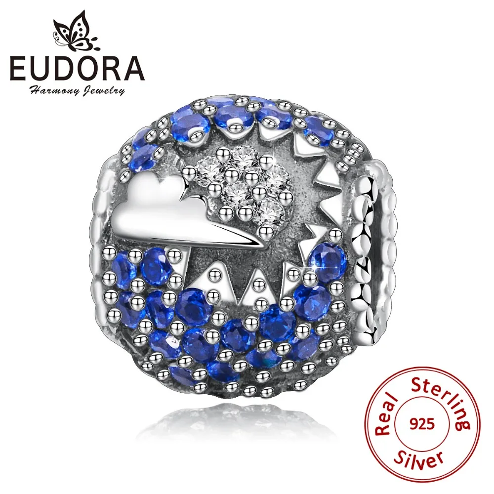 

2019 Eudora 925 Sterling Silver Exquisite Charms Bead Blue Crystal DIY Charms fit Original Bracelet & Necklace DIY Jewelry Z98