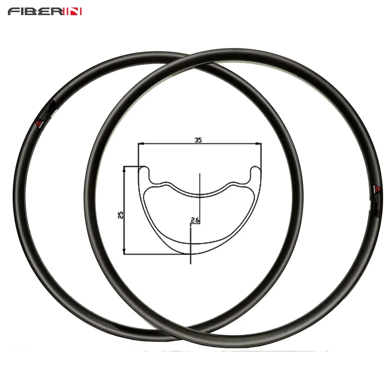 Карбон на горный велосипед 29er MTB обода 25 мм Глубина 35 мм широкий Hookless