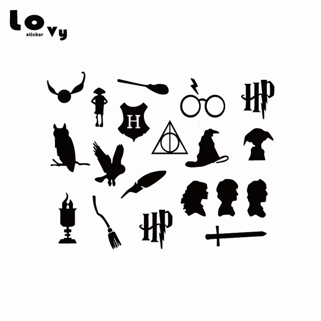 19 Pçs set Harry Potter Adesivo De Parede Engraçado Dos Aparador Estreito Branco ~ 19 Pçs set Harry Potter Adesivo De Parede Engraçado Dos