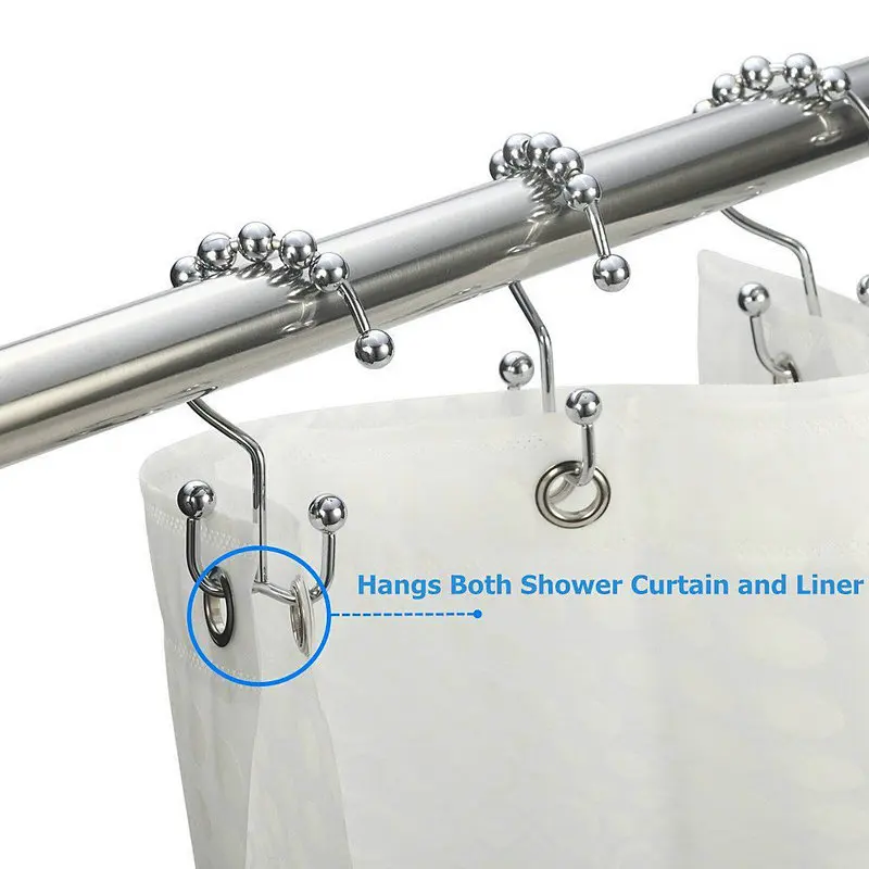 10pcs Stainless Steel Chrome Color 5 Round Balls Roller Shower Curtain