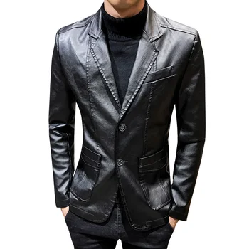

Leather Jacket Men 2019 Fashionable Hot Autumn and Winter New Men Slim Lapel with PU Small Suit Men Lapel Leather Coat