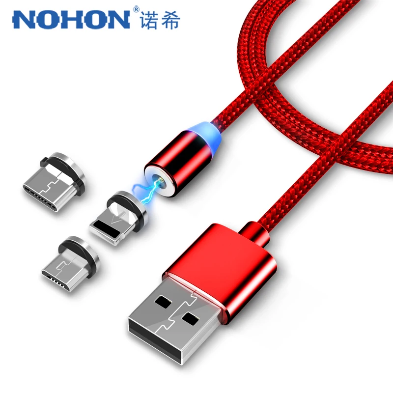 NOHON, светодиодный, магнитный, 3 в 1, кабель для зарядки, Micro usb type C, кабели для быстрой зарядки для iPhone 8, 7 Plus, X, samsung, huawei, Xiaomi