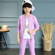 Kids Clothes 2019 new Spring Autumn Long Sleeve movement Children's suit Cotton printing coat+ pants+T-shirt Baby Girl Clothes glowwormkids autumn winter baby girl suit plaid printing long sleeve coat dress without sleeve hs101