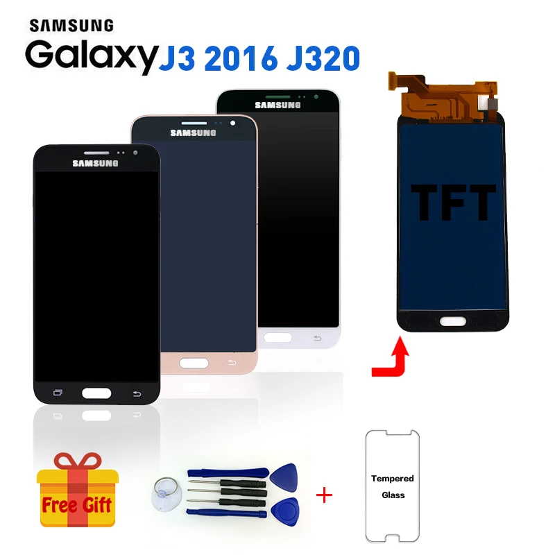 TFT ЖК-дисплей для samsung Galaxy J3 j320 J320A J320F J320M J320FN J320H ЖК-дисплей сенсорный экран дигитайзер яркость можно регулировать