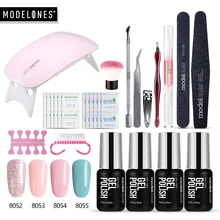 Modelones 6 Вт мини светодиодная лампа Гель-лак для нейл-арта гибридная база верхнее покрытие ногтей наборы Полупостоянный светодиодный гель лак для ногтей USB лампа набор