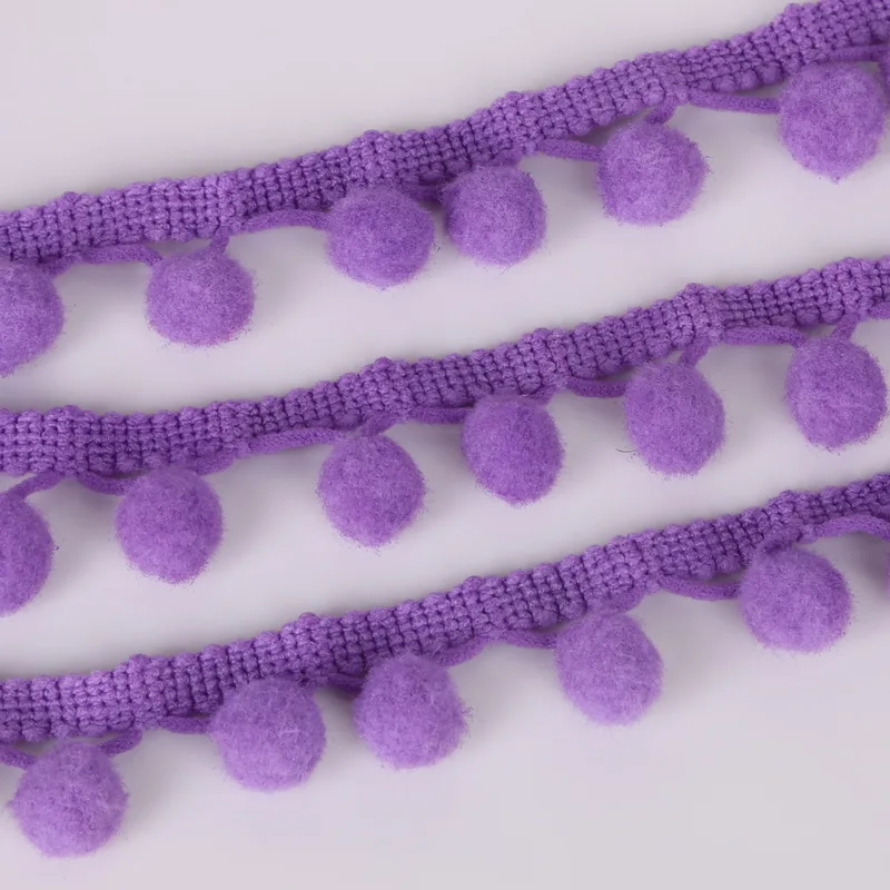 5 ярдов/партия кружевная лента с помпонами 10 мм жемчужные помпоны лента с бахромой для шитья вязаная кружевная ткань для рукоделия аксессуары для рукоделия - Цвет: Purple