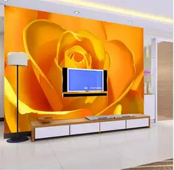 3d тисненые обои фото спальня прикроватный фон обои украшения Гостиная ТВ стены Желтая роза свежий цветок