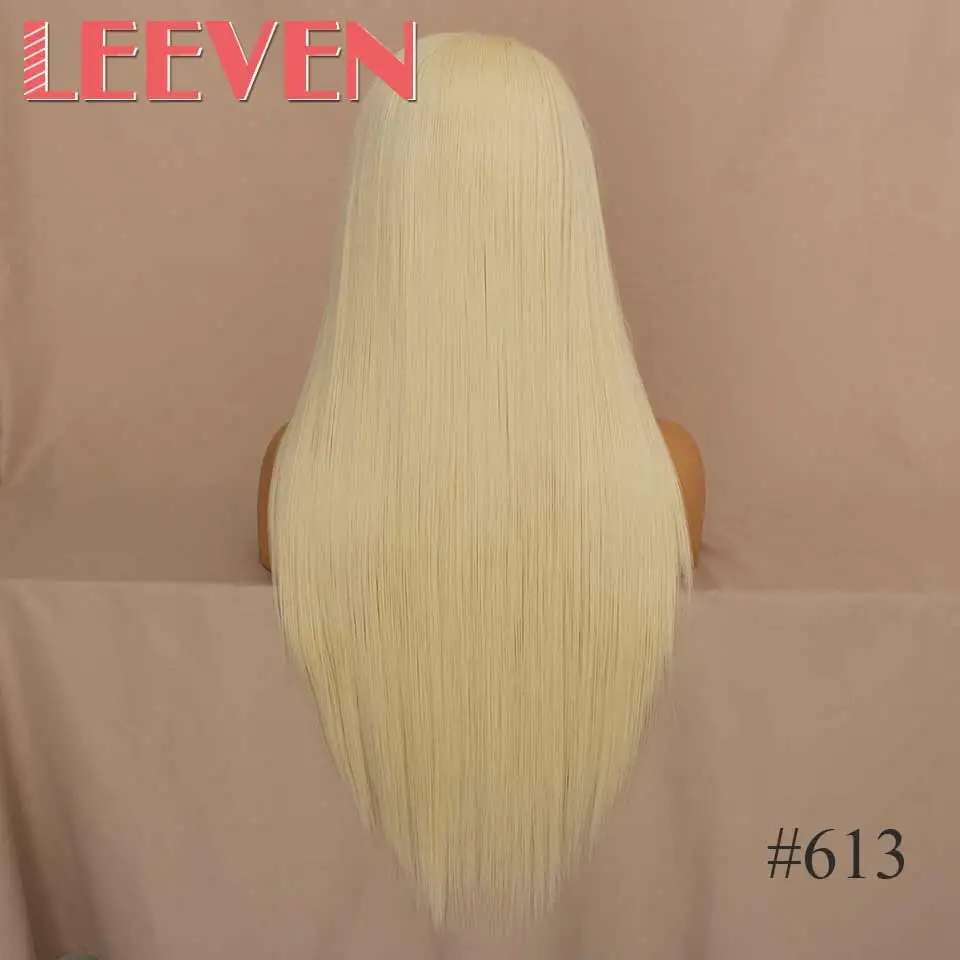 Leeven синтетический парик на кружеве 24 дюйма Sikly прямые волосы 613 блонд парики розовый медный имбирный парик для женщин термостойкий - Цвет: #613