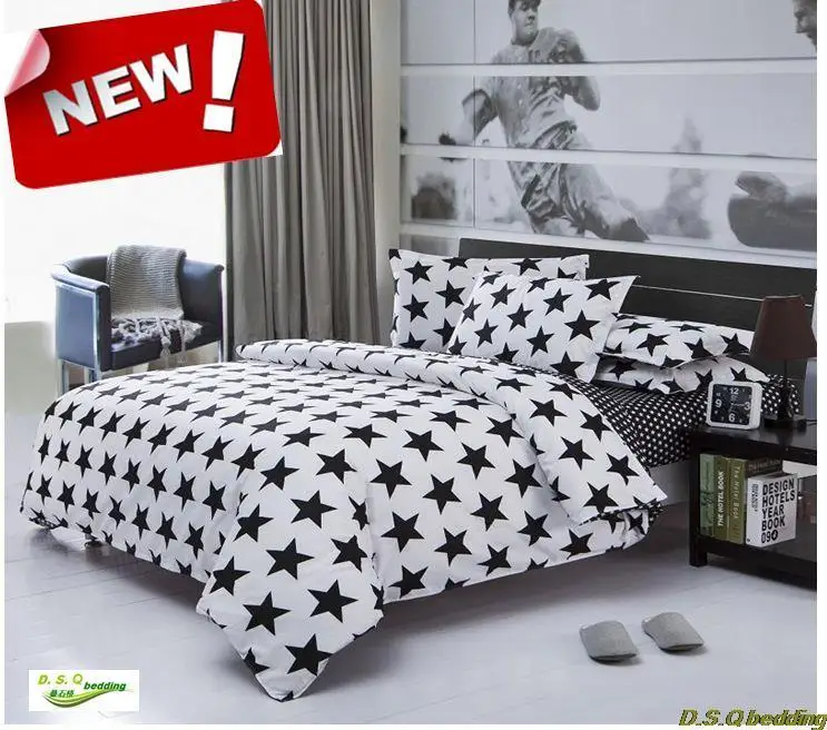 New Black White Star King Queen Full Size Single Double Bedding