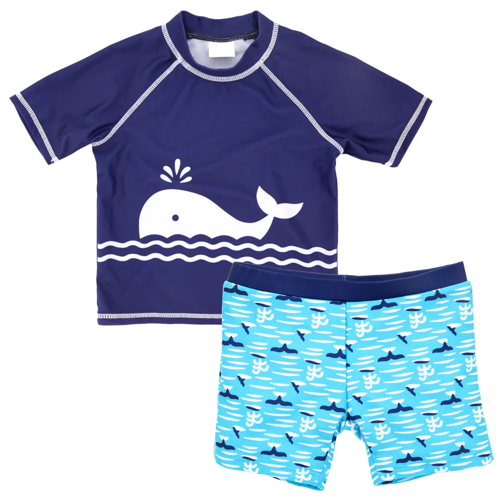 Купальный костюм из 2 предметов, купальный костюм для мальчиков, шорты с защитой от УФ-лучей для детей, Детский купальный костюм с принтом Кита, Детский костюм для дайвинга, пляжная одежда - Цвет: 3T  Height 98cm