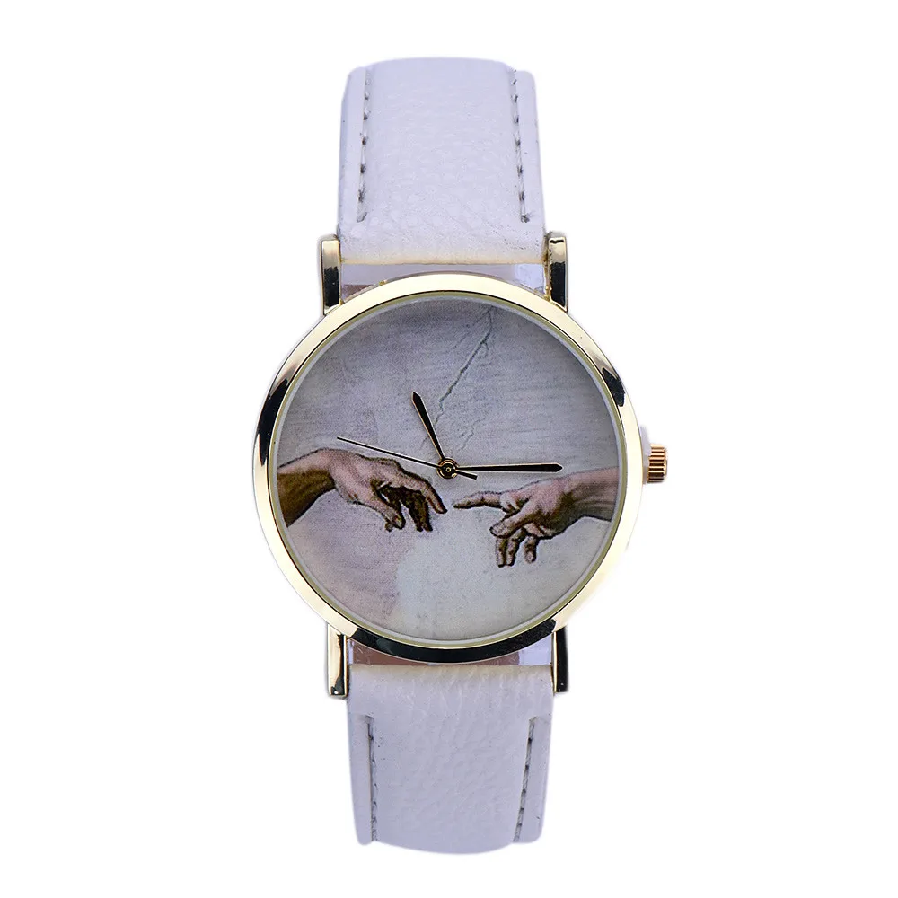 Классического искусства циферблат Для женщин часы Модные Аналоговые кварцевые наручные часы специально разработан с металлическими чехол и искусственная кожа, дамские часы с ремешком из