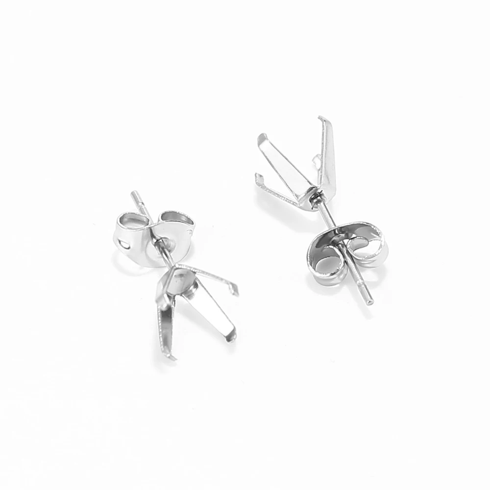 

50pcs/lot Silver tone 4/6/8mm Ear Stud Findings Ear Drop fit square Zircon Crystal Women Girl Diy Earring Brincos