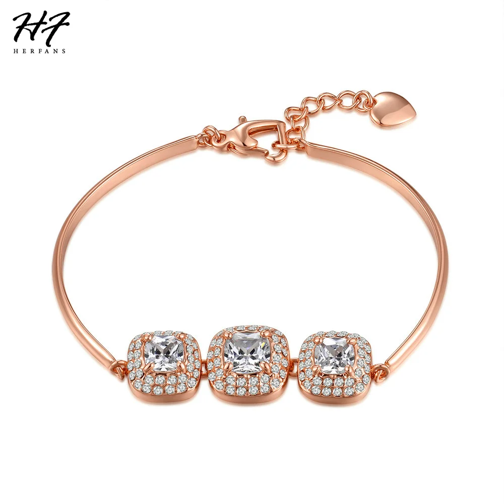 Классический Простой квадратный Кристальный браслет для женщин цвета розового белого золота модные украшения подарок на день Святого Валентина H031 H036