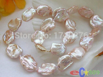 

yan free 17inch lustre Nature BAROQUE pink KESHI REBORN PEARL NECKLACE